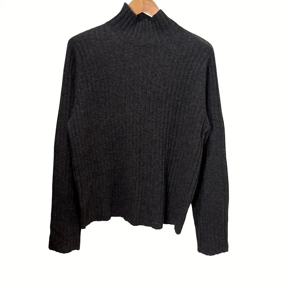 Vintage Abercrombie & Fitch Mockneck Sweater Size XL Gray Lambswool Patch Elbows
